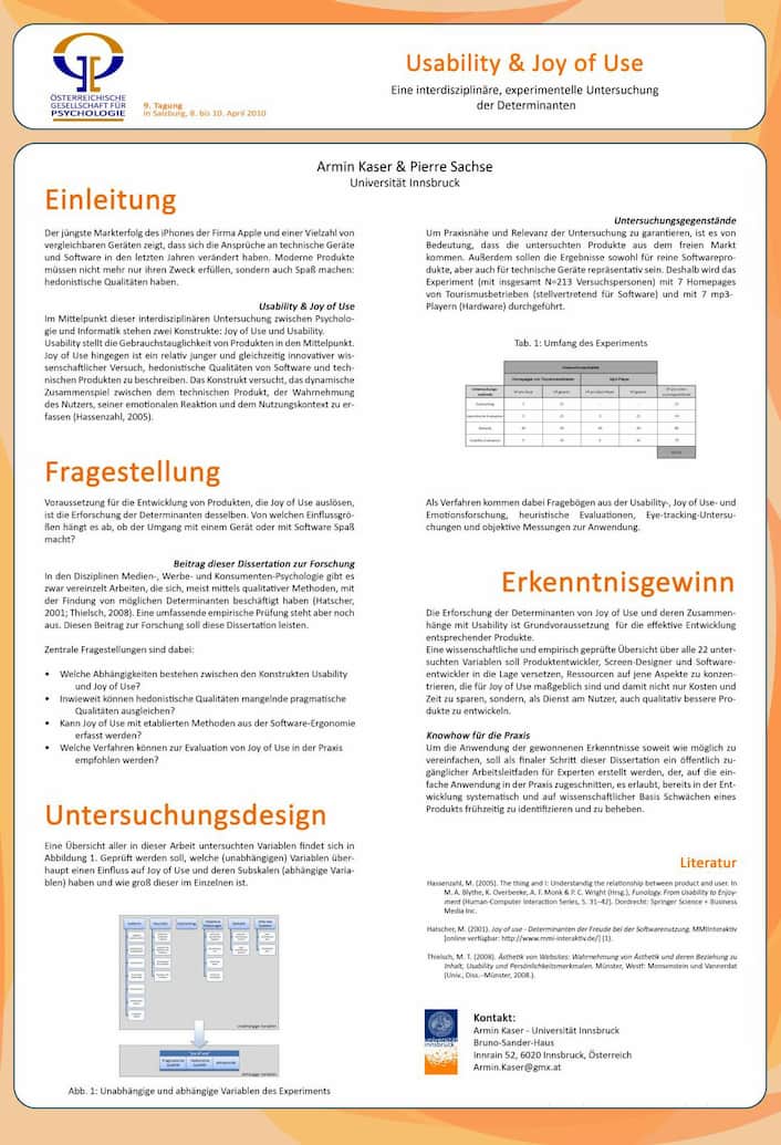 Poster zum Kongress ÖGP, User Experience, Prof. Pierre Sachse, Universität Innsbruck